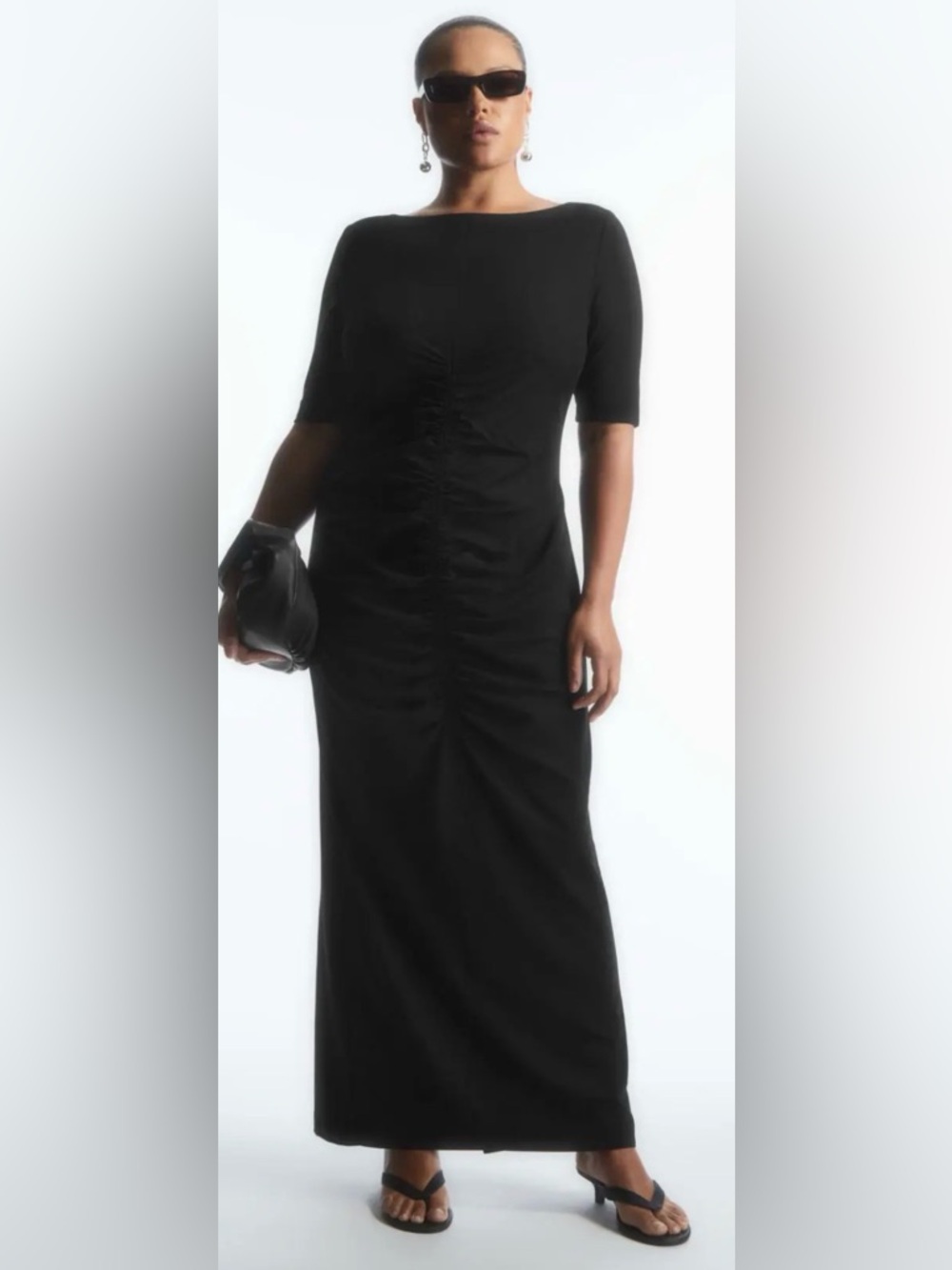COS Black Gathered T-Shirt Midi Dress NWT Medium – Minimalist Chic - Picture 3 of 11